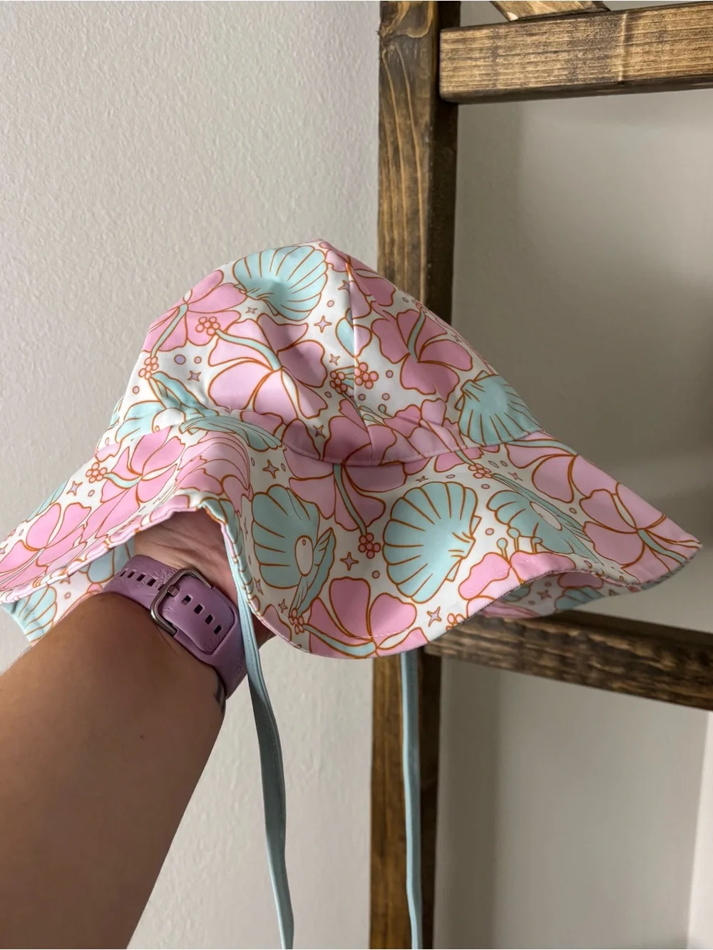 Caden Lane Kids Floral Swim Bucket Hat - Pink & Light Blue Size S
